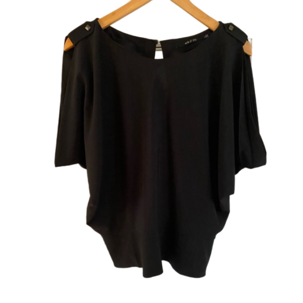 Ark & Co. Cold-Shoulder Studded Open Back Smocked Blouse Black - L